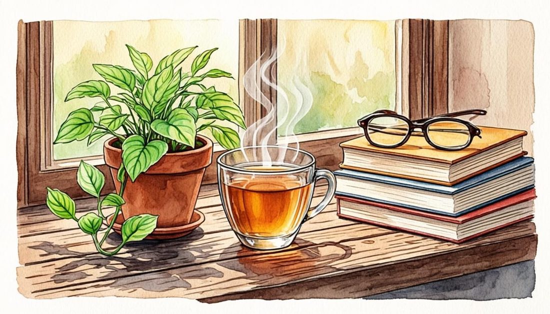 第一章插画 · 清晨的窗、一杯温水与一株绿萝